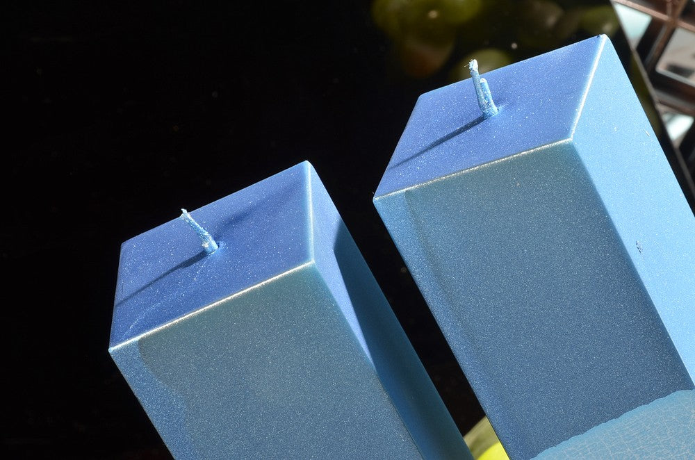 Kwadrant kaarsen, BLAUW METALLIC, hoogte 22 cm, 2 STUKS