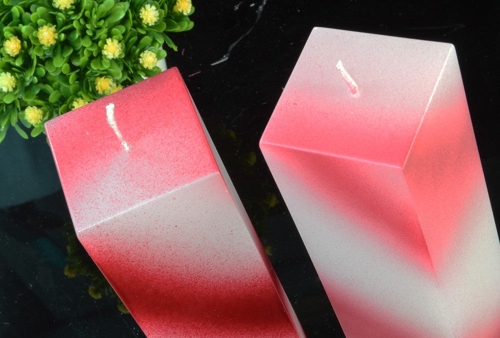 Quadrantenkerzen, ROT mit WEISSMETALLIC, H: 22 cm, 2 STÜCK