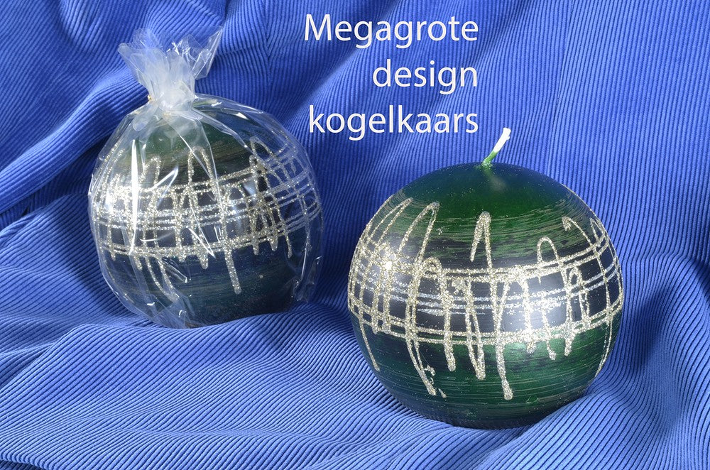 Kugelkerze XXL GRÜN METALLIC mit Silber, Ø12 cm - Weihnachten