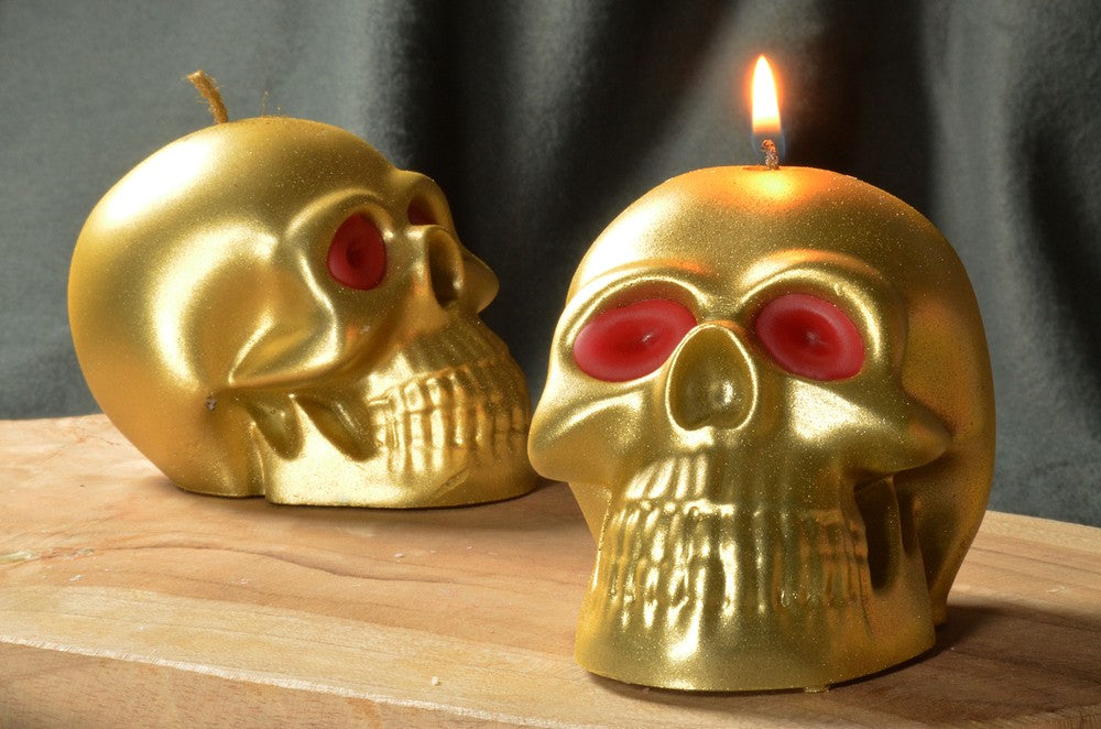 Große Totenkopfkerze in GOLD, Höhe: 8 cm