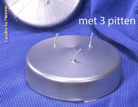 DISCUS kaars met 3 pitten, ZILVER METALLIC