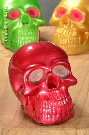 Große Totenkopfkerze in ROT METALLIC, Höhe: 8 cm