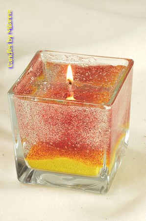 Rote Glitzer-GEL-KERZE 8x8x8 cm