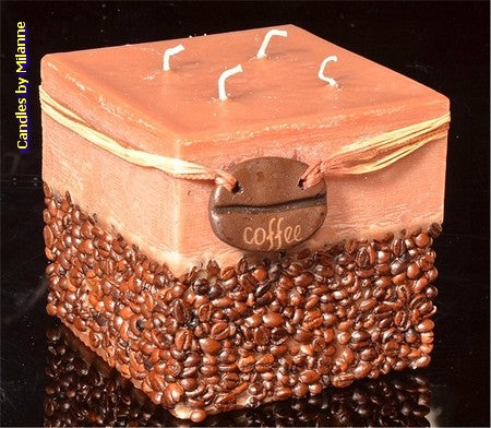 Kaffeekerze Quadratisch BRAUN xxl - 13x13 cm H: 11 cm