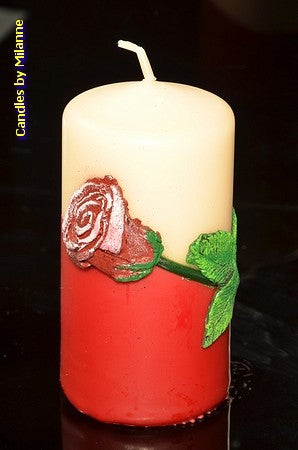 Rote Rose, Kerze, rund, 6 cm, H: 13 cm